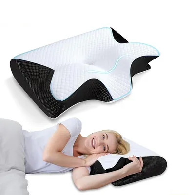 Produktbild von Nackenstützkissen Orthopädisches Kissen Kopfkissen Nackenschmerzen aus Memory Foam , ergonomisches Kissen mit individueller Höhenanpass