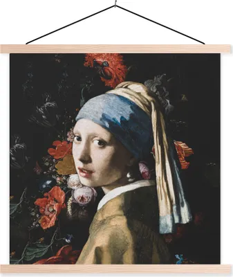 Produktbild von MuchoWow® Textilposter Das Mädchen mit dem Perlenohrring - Vermeer - Kunst 40x40 cm mit holzfarbenen Rahmen - Posterleiste