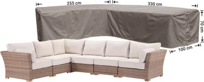 Produktbild von Raffles Covers Wetterschutz für Lounge Eckset 330 x 255 x 100 H: 70 cm | Atmungsaktiv | Wasserdicht | UV-beständig | Elastischer Kordelzug