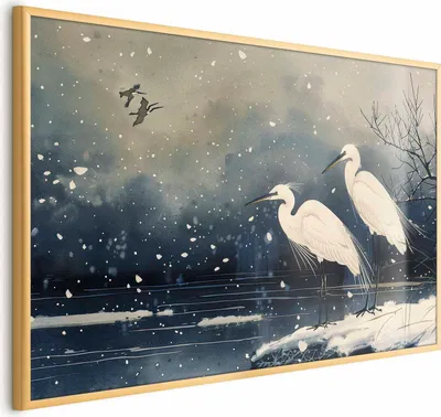 Produktbild von Posterpapier Poster - Herons over a Winter Pond - illustration in the Japanese style in dark colors 30x21 cm Tiere g-C-10168-ao-a