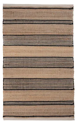 Produktbild von Handwebteppich - 70 x 120 cm - Beige - Weiß - Schwarz - Streifenmuster