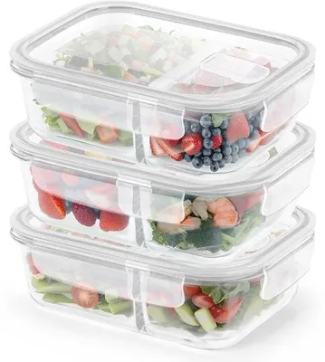 Produktbild von Weißes 3-teiliges Glas-Set, luftdicht, mikrowellengeeignet, 1040ml