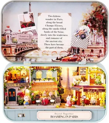 Produktbild von Habarri | Miniaturhaus - DIY-Puppenhaus - Holzhaus mit Möbeln und LED-Beleuchtung - Geschenk für Kinder - Sich in Paris verirren