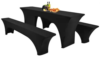Immagine prodotto di Set di 3 coperture nere per tavoli da birra, elasticizzate, adatte a tende da birra con dimensioni di 220 x 50 x 80 cm