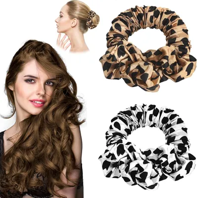 Produktbild von 2 Stück Lockenwickler ohne Hitze mit Haargummis für Damen, braune Tupfen, Lockenband mit dicker Rolle für lange Haare, Haarband und Haargummis für natürliche Locken