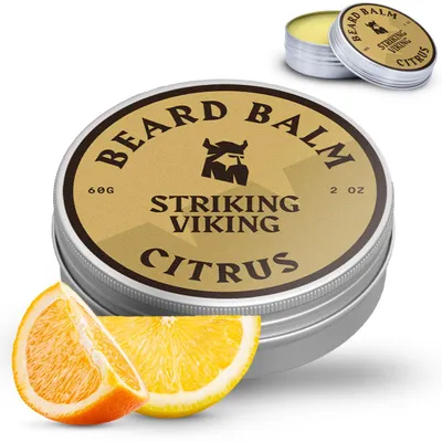 Produktbild von Striking Viking Bartbalsam für Männer, Bartpflege und Styling mit leichtem Halt, mit Sheabutter, Bienenwachs und Jojobaöl, 59 ml, Citrus