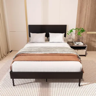 Obrázek produktu pro Čalouněná postel Izrielar 140x200 cm manželská postel v černé barvě - Čalouněná kůže s lamelovým roštem
