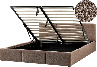 Obrázek produktu pro BELIANI Postel s úložným prostorem taupe buklé čalounění manželská postel 160 x 200 cm prošívané čelo ložnice