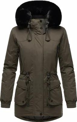 Produktbild von Navahoo Damen Winter Jacke Kurz Stepp Mantel Parka Kapuze warm Kunstfell Olessaa Anthrazit Gr. 38 - M