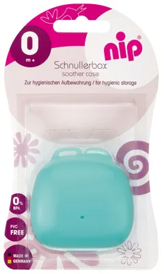 Produktbild von NIP Schnullerbox Türkis BPA-frei mit Mikrowellen-Desinfektion und Befestigungsöse