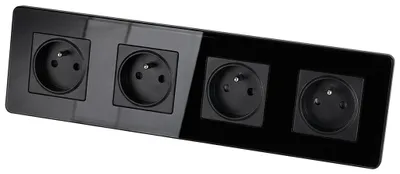 Zdjęcie produktu dla Gniazdo Poczwórne Szklane POŁYSK Czarne Ramka Poczwórna i 4 x Gniazdo MIUUN, productTiles.product.images.aiGenerated