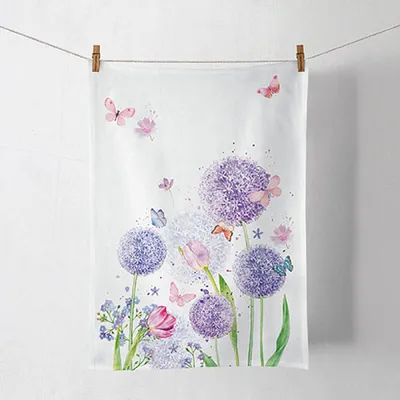 Produktbild von Küchentuch Baumwolle 50x70cm mit Pusteblumen Motiv Weiß / Lila