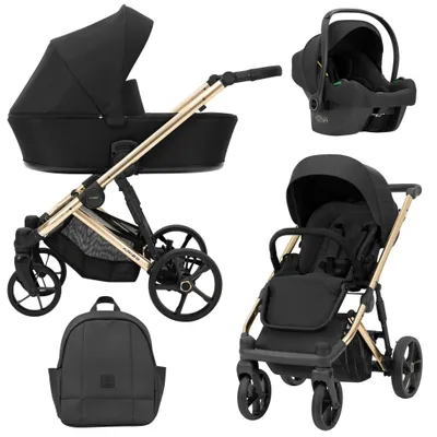 Image de Kunert ARIZO PREMIUM Poussette 3en1 en noir avec châssis doré, nacelle et accessoires