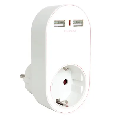 Produktbild von Eurostecker Steckdose mit 2fach USB Ausgang mit max 2400mA USB-Ladestrom, Farbe weiss