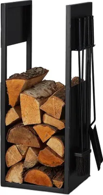 Produktbild von Schwarzes Metall-Holzregal ca. 765x36x30 cm für Kaminholz