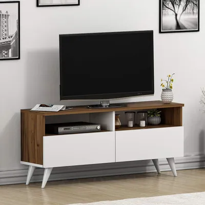 Produktbild von HOMIDEA Tiger TV-Lowboard TV-Schrank Fernsehschrank mit 2 Türen Modernes Design (Nussbaum/Weiß)