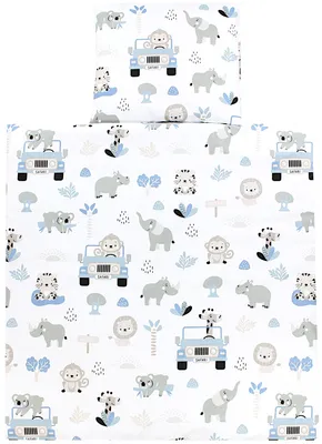 Produktbild von TupTam Unisex Baby Wiegenset 4-teilig Bettwäsche-Set: Bettdecke mit Bezug und Kopfkissen mit Bezug, Farbe: Zoo Blau, Größe: 80x80 cm