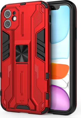 Produktbild von iPhone 11 Hülle, Dual Layer PC TPU Bumper Stoßfest Ständer Schutzhülle für iPhone 11 Rot