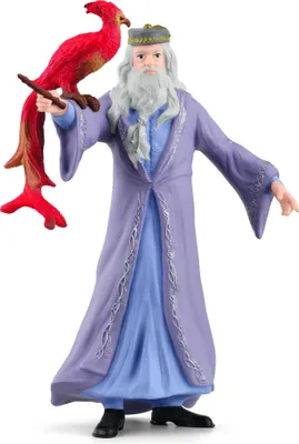 A figurine of Dumbledore holding Fawkes the phoenix.