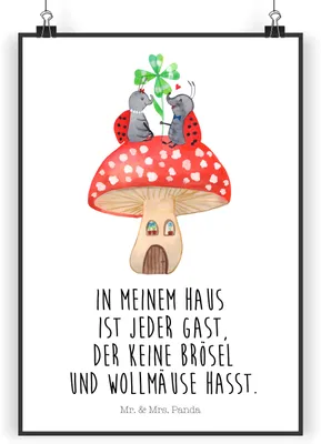 Produktbild von Mr. & Mrs. Panda Bild Marienkäfer Fliegenpilz DIN A3 - Weiß - Geschenk, drucke, Zuhause, Fleigenpilzhaus, Wandbild, Haus, wanddeko, Lustige Sprüche, Plakat, Wohnung