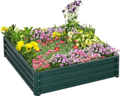 Produktbild von Sweiko Gartenbeet, Pflanzkasten mit Stahlgehäuse, Grün, 120 x 120 x 30 cm