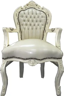Produktbild von Barock Esszimmerstuhl Creme / Creme Lederoptik mit Armlehnen