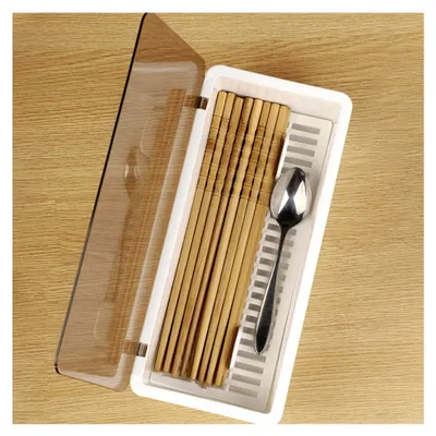 Produktbild von Besteck-Aufbewahrungskoffer – transparenter Deckel, kompakter Tabletteinsatz 10,24 x 5,04 x 2,95 Zoll, belüftete Tropfplattform, platzsparender Utensilien-Organizer