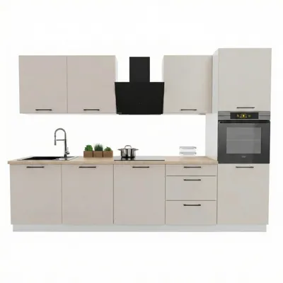 Produktbild von Küchenzeile 300 cm - Beige Matt - mit beiger Arbeitsplatte - mit Hochschrank - Scharniere mit Softclose-Funktion - MDF - DENIS