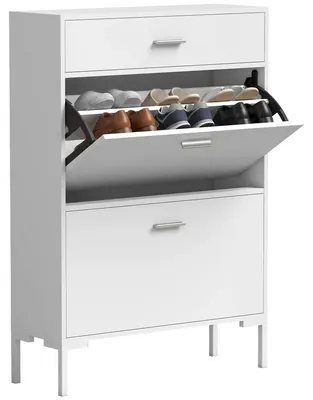 Produktbild von HOMCOM Schuhschrank für 12 Paar Schuhe, 2 Klapptüren, Schublade, Weiß
