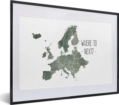 Produktbild von MuchoWow® MuchoWow® Gerahmtes Poster Europa - Karte - Zitate 40x30 cm - Poster mit zchwarzem Bilderrahmen - Bilderrahmen - Poster im Rahmen