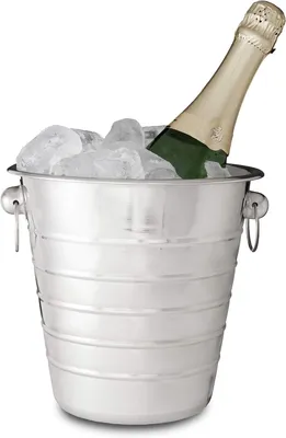 Image de Seau à champagne en acier inoxydable - Avec poignée - Idéal pour les fêtes et les mariages - Seau à glace pour bouteilles de vin et de champagne - Diamètre : 21,5 cm - Argenté