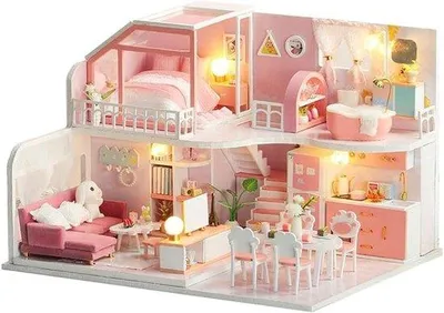Productafbeelding van Miniatuur Poppenhuis - Doe-het-zelf Huisje - Creatief Hobbyen - Inclusief LED Verlichting - 31x22x29cm - Niet gespecificeerd