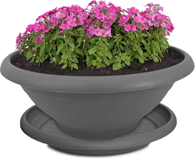Produktbild von Pflanzkübel mit Untersetzer für aussen 25 cm Blumentopf grau