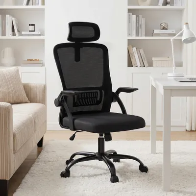 Imagen del producto de Silla de oficina QEENTOE, silla de malla, diseño ergonómico, base desmontable, reposacabezas, soporte lumbar, función de inclinación de 105° para trabajar desde casa, oficina o estudio, color