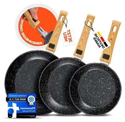 Produktbild von 3-teiliges Pfannenset, Pfannen 20, 24, 28 cm, abnehmbarer Griff, antihaftbeschichtete Bratpfannen für Induktion, PFOA-frei, geeignet für alle Herdarten