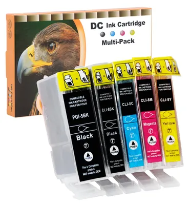 Imagen del producto de Cartuchos de tinta compatibles D&C 5 para Canon PGI-5 CLI-8, compatibles con los modelos Canon Pixma iP5200r, iP5300, iP6600, iP6700, iX4000, iX5000, MP500, MP510, MP520, MP520x, MP530, MP600, MP610, MP800, MP800r, MP810, MP830, MP970, MX700, MX850