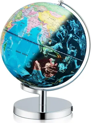 Immagine prodotto di Globo illuminato Ø 23 cm con base in metallo e luce, mappa geografica inglese e mappa delle costellazioni