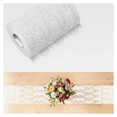 Produktbild von Tischläufer Spitze Weiß 15cm x 25m Abwaschbar für Festliche Dekoration