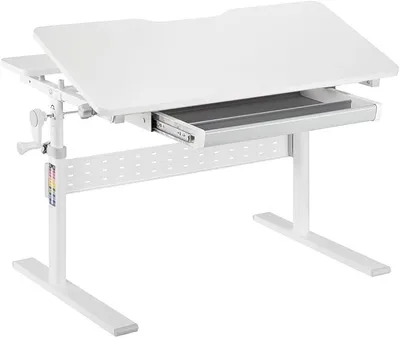 Produktbild von Kinderschreibtisch Höhenverstellbar 80x60 cm | Schreibtisch Kinder mit Neigbarer Tischplatte 0-40°, Kinder Schreibtisch mit Schublade & Haken für Rucksack, Weiß