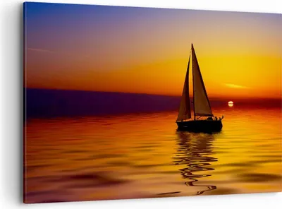 Produktbild von Bild auf Leinwand - Leinwandbild - Boot Sonnenuntergang Landschaft - 100x70cm - Wand Bild - Wanddeko - Leinwanddruck - Bilder - Kunstdruck - Leinwand bilder - Wandkunst - AA100x70-0106