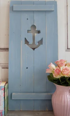 Produktbild von Landhaus Fensterladen Taubenblau mit Anker, Shabby antique chic Handgefertigt