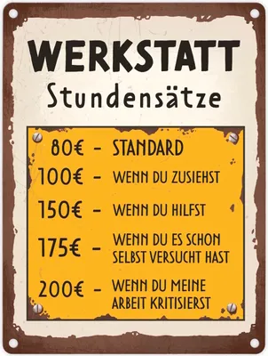 Produktbild von Werkstatt Stundensätze Metallschild in 15x20 cm