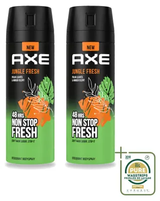 Imagen del producto de 2 unidades de aerosol desodorante Axe Jungle Fresh para el cuerpo, 150 ml, pack ahorro