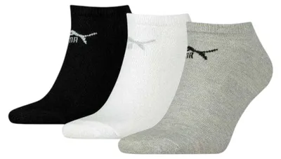 Image de PUMA : Lot de 3 paires de chaussettes pour chaussures de sport, en coton, pour un usage quotidien, modèle unie, couleurs variées, taille 35-38