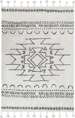 Produktbild von BELIANI Teppich Weiß/Schwarz aus Baumwolle 140 x 200 cm geometrisches Muster Rechteckig Kurzflor im Boho-Stil Wohn- und Schlafzimmer