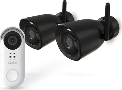 Produktbild von Calex Smart Security Starter-Set Außen, 2 Außenkameras + Video-Türklingel mit 2-Wege-Audio, Full HD