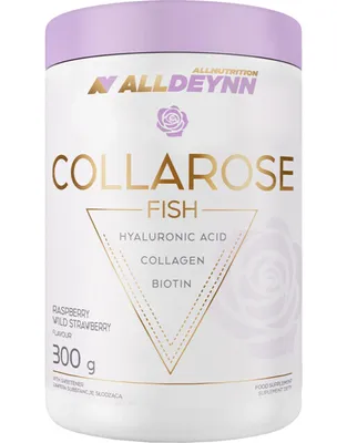 Obrázok produktu pre ALLNUTRITION ALLDEYNN Collarose Fish 300 g malina-lesná jahoda / Kolagén / Hydrolyzovaný rybí kolagén VERISOL® obohatený o kyselinu hyalurónovú, vitamín C a biotín
