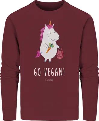 Produktbild von Mr. & Mrs. Panda Baumwoll Pullover Einhorn Vegan Größe XXL - Burgundy - Geschenk, Veganer, Sweatshirt, Sweater, Gesund essen, Leben, Rohkost, Pulli, Veganismus, Unicorn