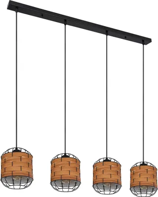 Produktbild von Hängeleuchte, 4 Flammig, Holzoptik, Metall schwarz, L 100 cm