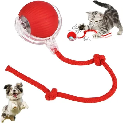 Produktbild von Elektrischer Katzenball - Interaktiver Katzenspielzeugball mit Seil - 3 einstellbaren - Wiederaufladbar - für Katzen und Hunde - Rot